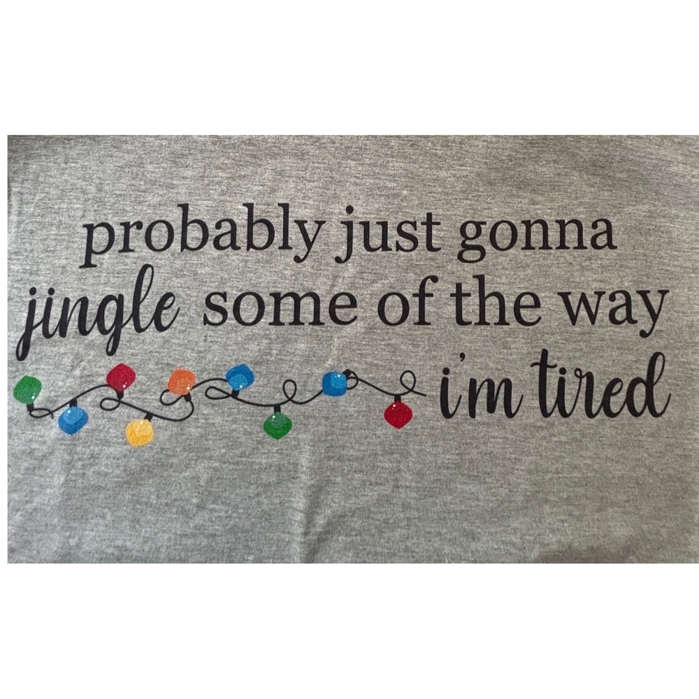 Port & Company Long Sleeve T-Shirt Women L Gray Christmas Graphic Excellent FUN!